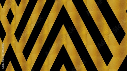 Wallpaper Mural Gold Art Deco pattern on a minimal black background, tilted horizontally initially to the left then moves to the right, composed of colored shapes, in 4k 16: 9 video format. Torontodigital.ca