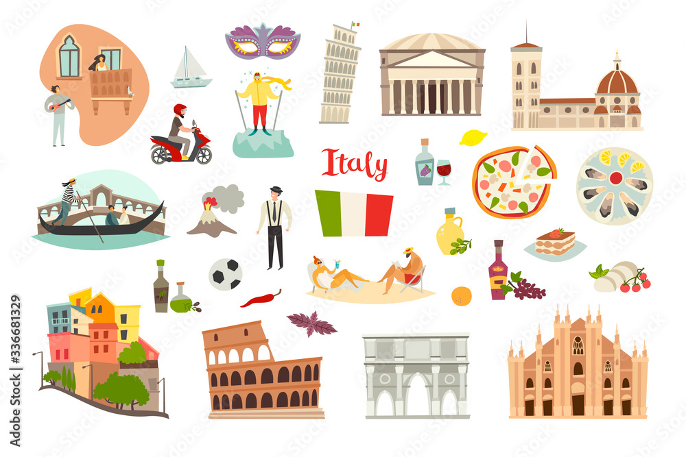 Fototapeta premium Italy landmarks vector set. Isolated on white background