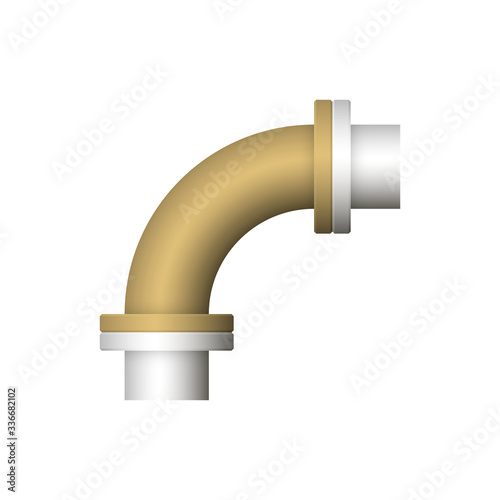 Pipe vector. Connection by flange fitting. For pipeline construction to transport liquid or gas in industry i.e. crude, oil, natural gas. Also water supply infrastructure in plumbing and irrigation.