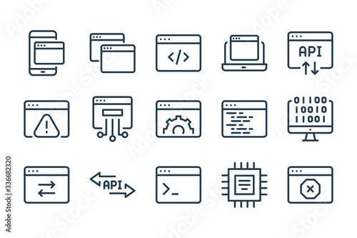 Website development and Web support services line icons. Hosting and Software Settings vector linear icon set.