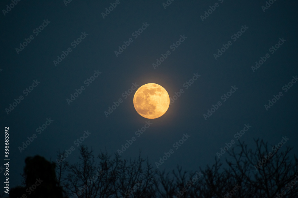 Dark orange/red supermoon, seen from Bruges, Belgium