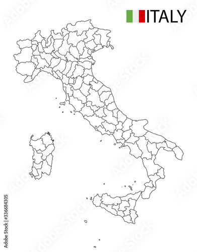 Italy map, black and white detailed outline regions of the country. Vector illustration