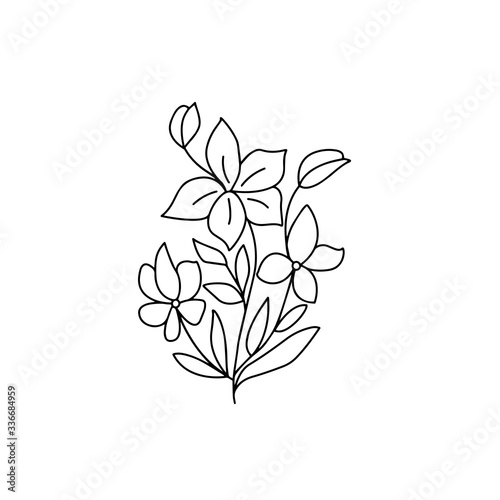 Vector drawing of a flower on a white background with a black line. For the design of wedding cards  covers for phones  notebooks  prints on t-shirts