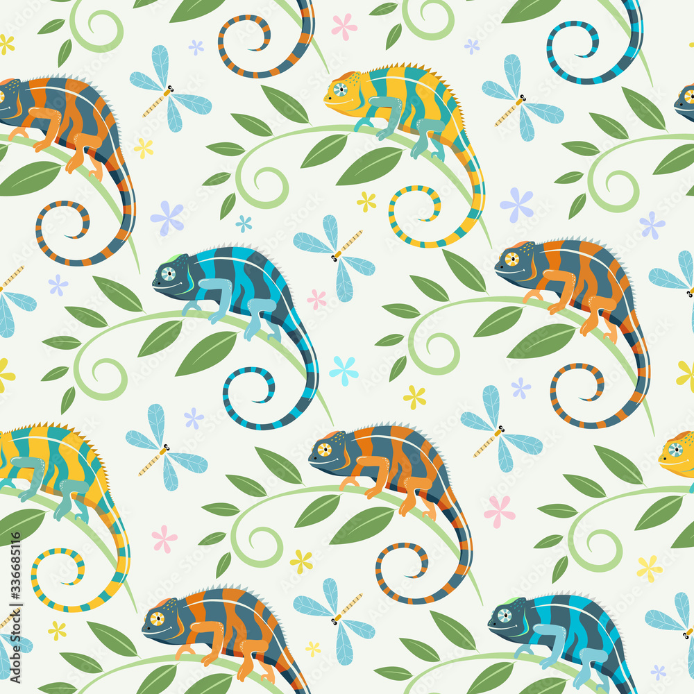 Fototapeta premium Colorful chameleons pattern