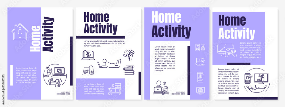 Home activity, education and entertainment brochure template. Flyer, booklet, leaflet print, cover design with linear icons. Vector layouts for magazines, annual reports, advertising posters