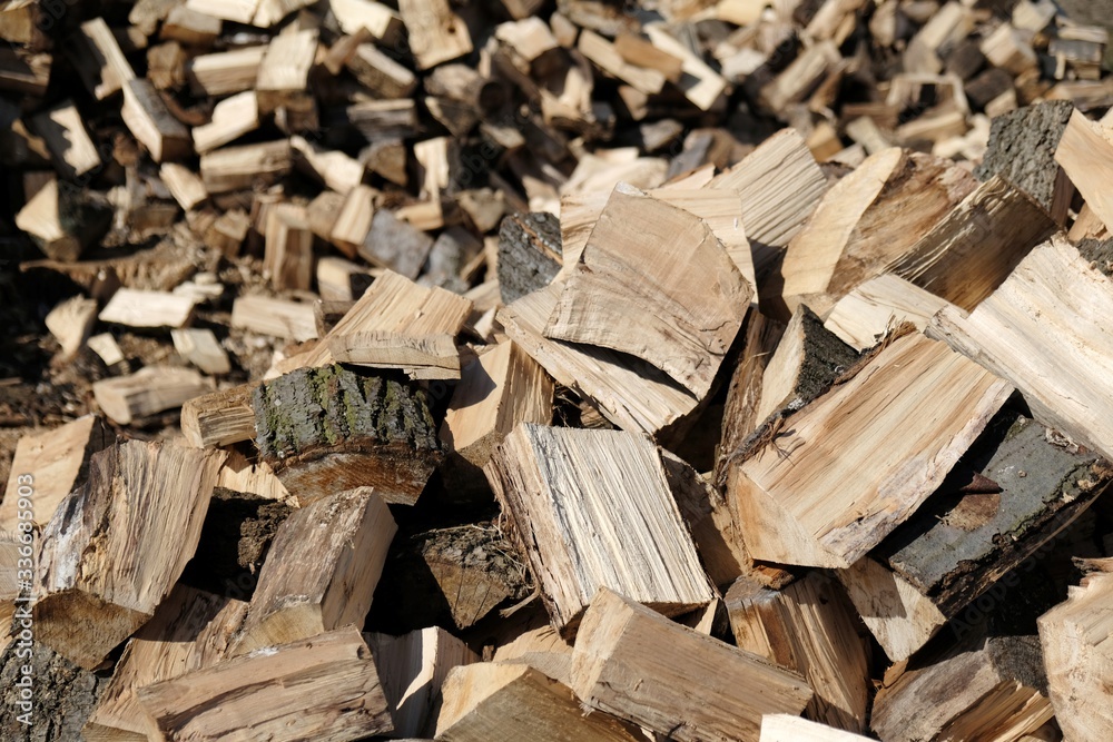 Pile of wood, close-up on cut pieces of wood Pile of wood, close-up on cut pieces of wood