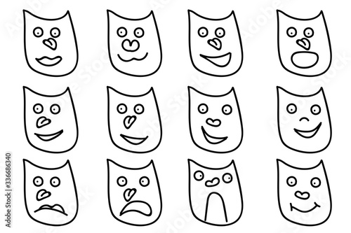 Black and white emotion masks. Vector illustration