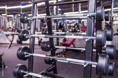 sports equipment and barbells in the gym