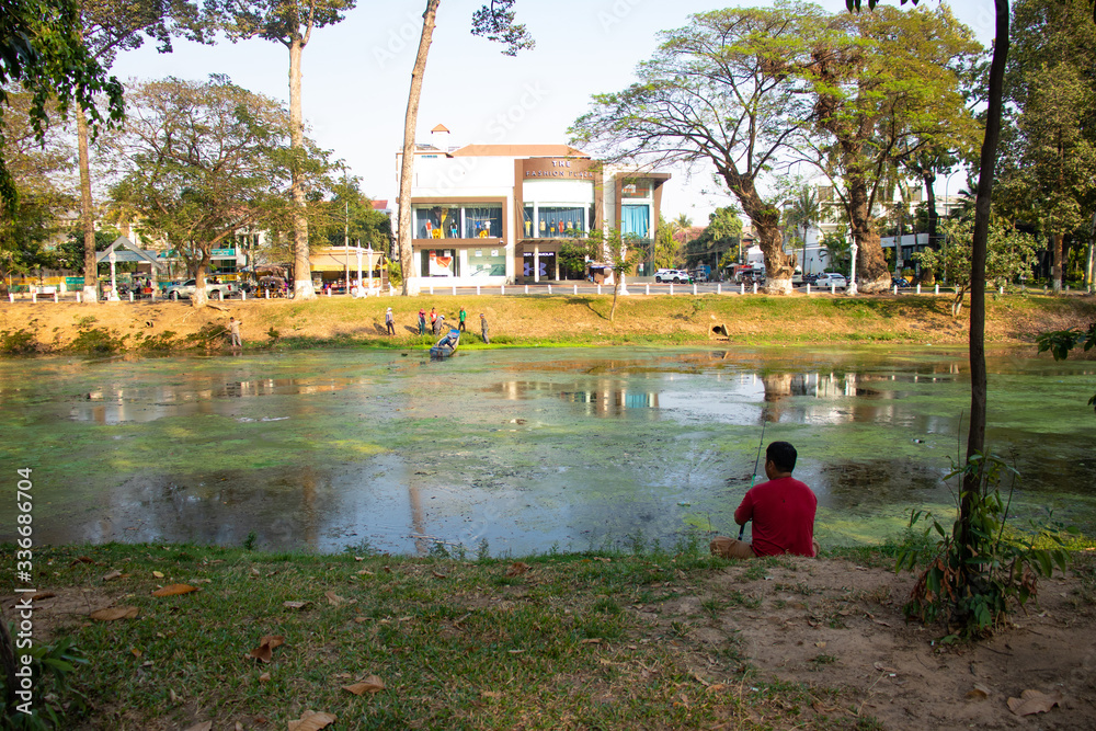 Obraz premium A beautiful view of Siem Reap city at Cambodia.