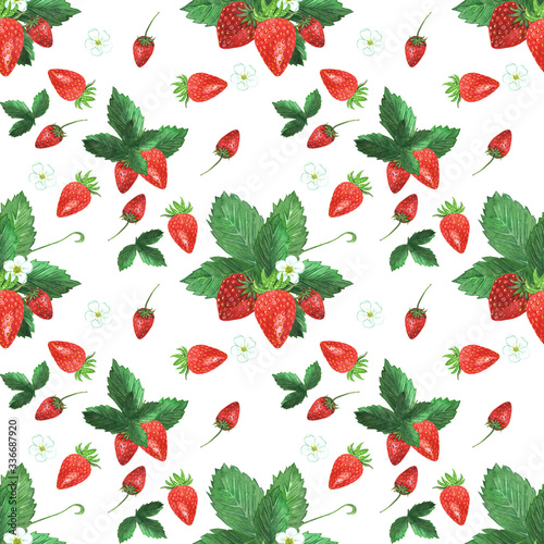 Fototapeta Naklejka Na Ścianę i Meble -  Seamless pattern with watercolor handßdrawn strawberries