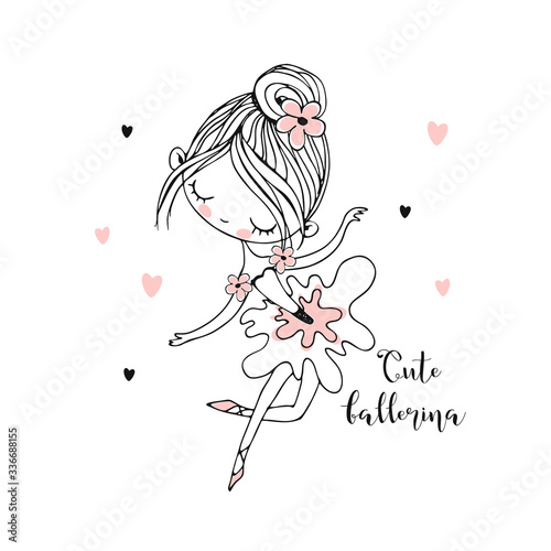 A cute little ballerina in a tutu is dancing. Vector.