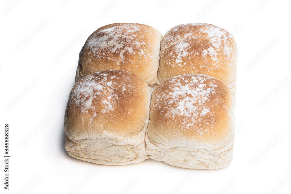 Wheat bread rolls with ears isolated on white Wheat bread rolls with ears isolated on white