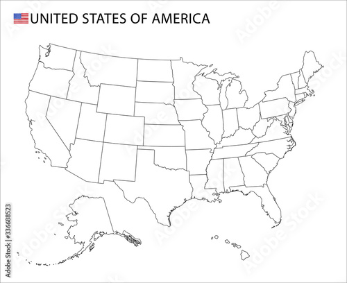 USA map, black and white detailed outline regions of the country. Vector illustration