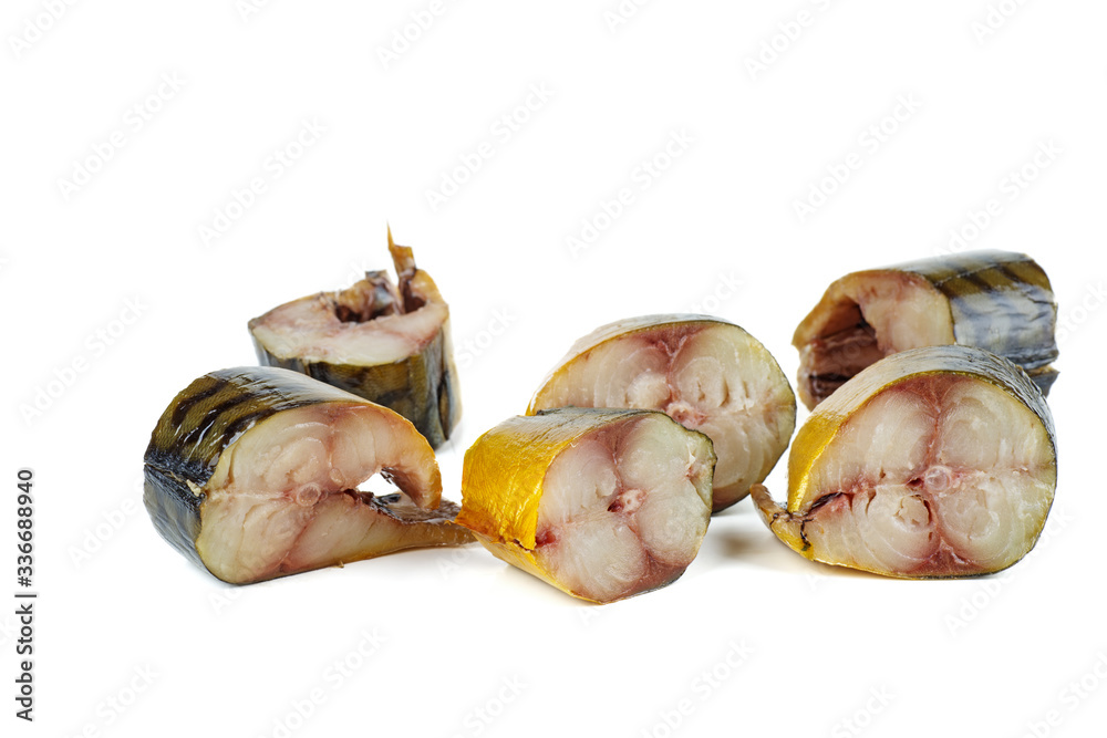Sliced Smocked Mackerel fish Isolated on white background Sliced Smocked Mackerel fish Isolated on white background