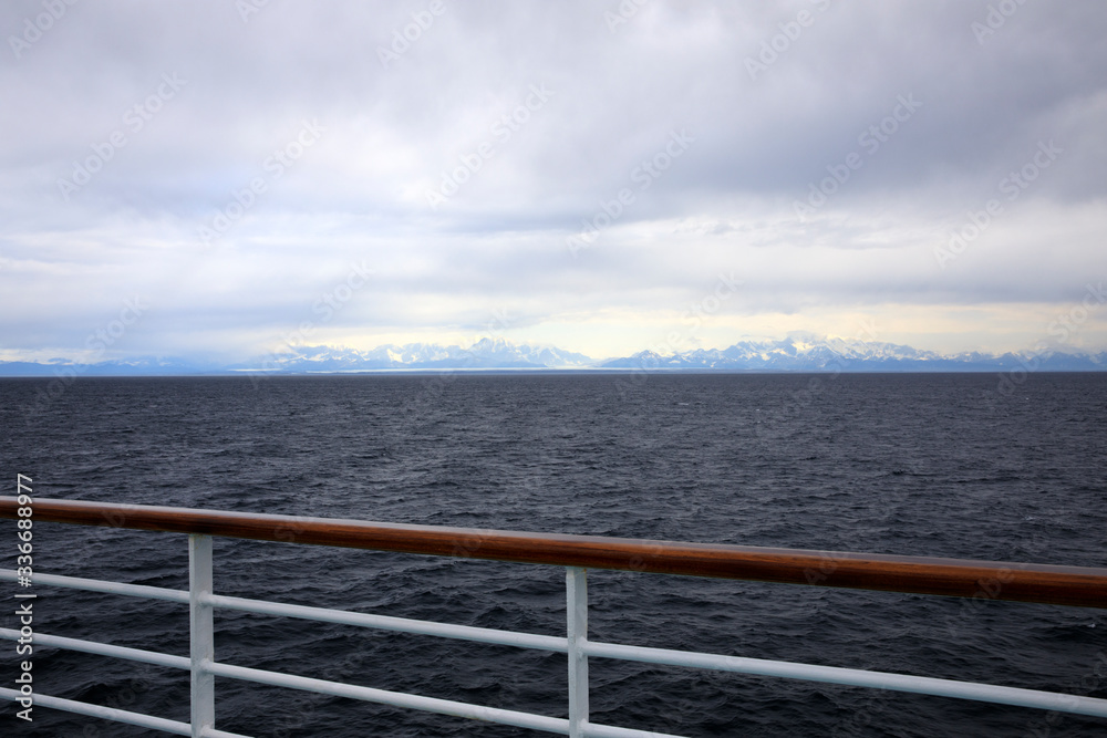 Seward, Alaska / USA - August 08, 2019: View from ship cruise deck, Seward, Alaska, USA