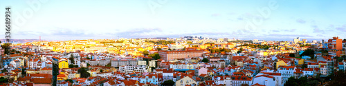 Panoramic aerial view of Lisbon, Portugal in the morning