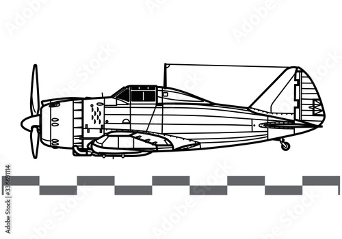 Reggiane Re.2002 Ariete. World War 2 combat aircraft. Side view. Image for illustration and infographics. photo