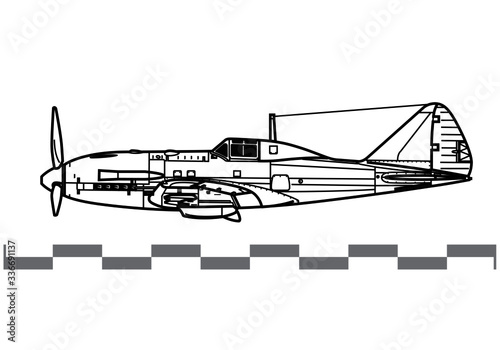 Reggiane Re.2005 Sagittario. World War 2 combat aircraft. Side view. Image for illustration and infographics. photo