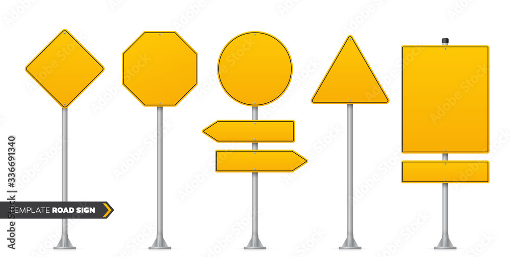 Vector set of realistic road signs. Blank yellow road sign. Isolated on white background Vector set of realistic road signs. Blank yellow road sign. Isolated on white background