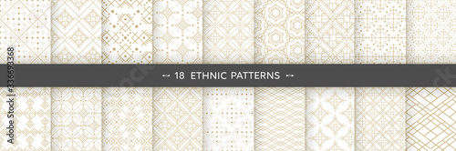 Set of 18 ethnic patterns. Background in the boho style, geometric vector seamless patterns.Seamless vector tribal texture.