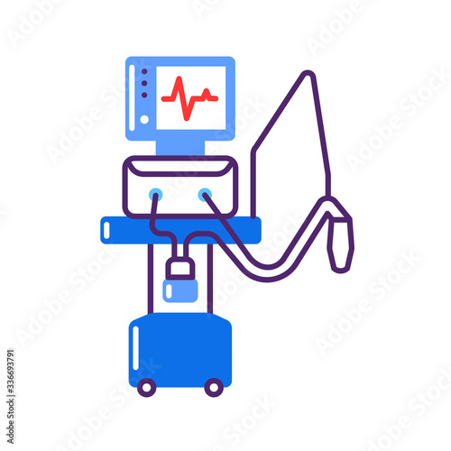 Medical ventilator flat color icon. Artificial ventilation of the lungs concept. Sign for web page, mobile app. Vector isolated element. Editable stroke.