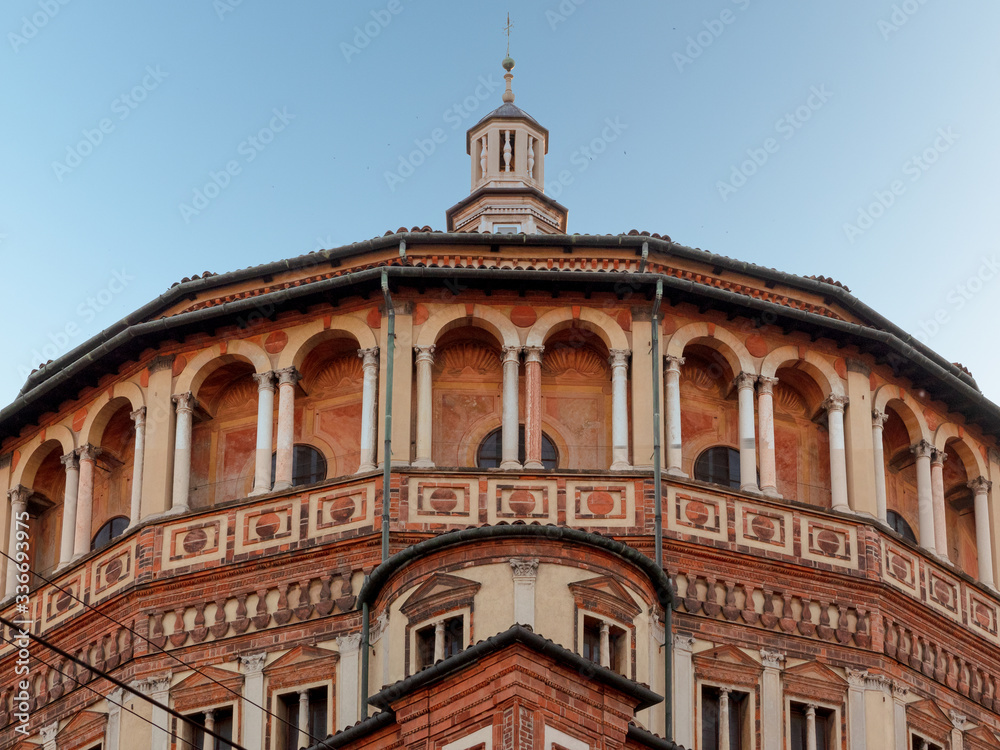 The large dome of the sanctuary of Santa Maria delle Grazie, a 15th century work by Bramante. Milan, Italy