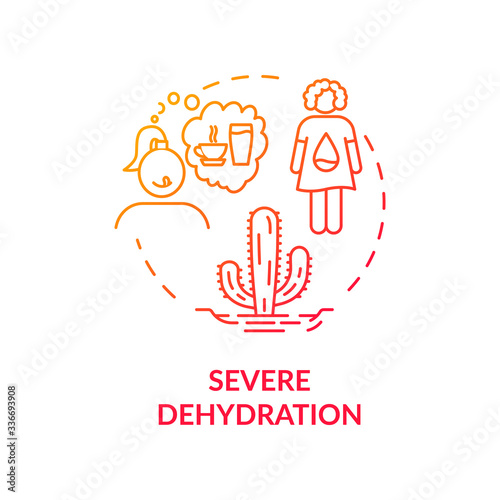 Severe dehydration red concept icon. Lack of water in human body. Thirsty woman. Girl think of fluid. Rotavirus sign idea thin line illustration. Vector isolated outline RGB color drawing
