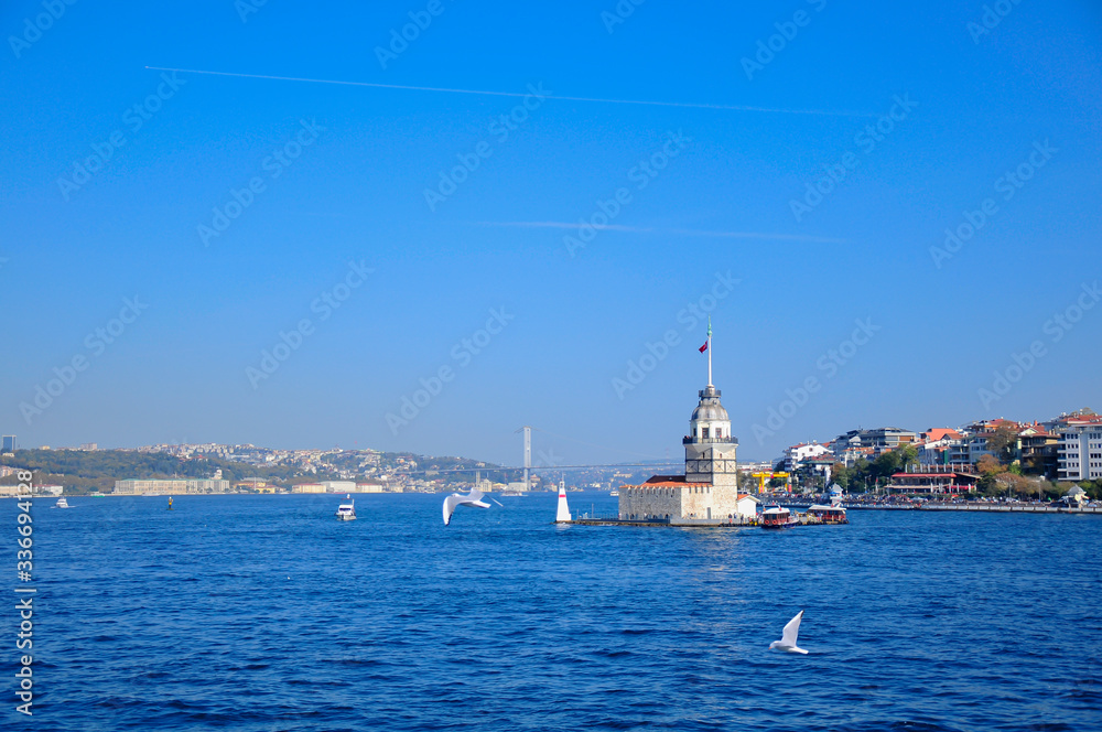 Maiden's Tower or Leander's Tower located in the middle of Bosporus in Istanbul, Turkey.