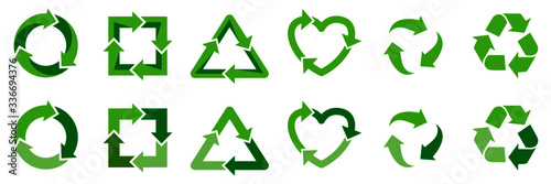 Recycle icon sign collection. Green vector on white background