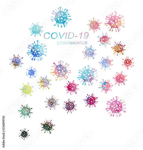 Coronavirus. Covid-19. A set of separate objects on a white background. Watercolor illustration. Banner for social networks.