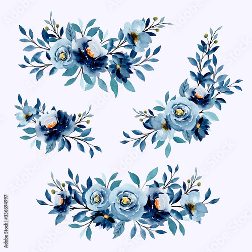 blue indigo watercolor floral arrangement collection