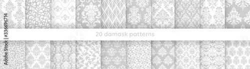 Big set of vector elegant damask patterns. Vintage royal patterns with a label. Seamless vector patterns. photo