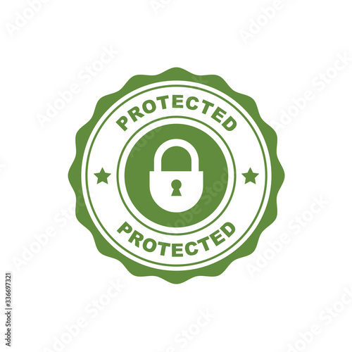 Protected - security and safety seal with padlock, symbol of defence standard