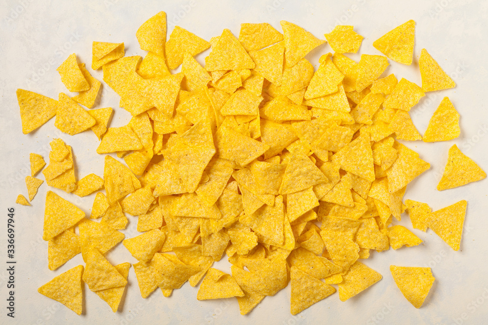 Background made of chips, prays and/or popcorn. Top view. Background made of chips, prays and/or popcorn. Top view.