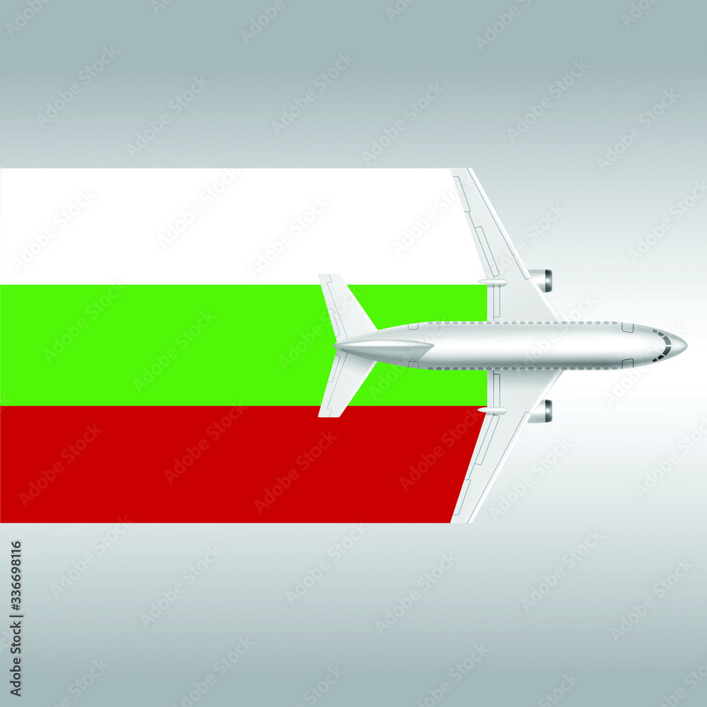 Plane and flag of Bulgaria. Travel concept for design
