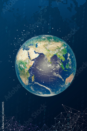 Fototapeta Naklejka Na Ścianę i Meble -  3d illustration of earth connected internationally, sending information, over conceptual abstract background