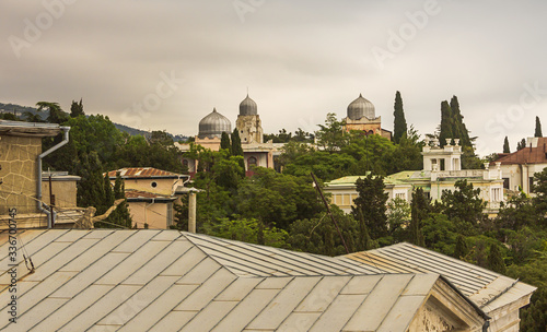 Roofs of houses in the small village of Simeiz on the Black Sea coast. Crimea.