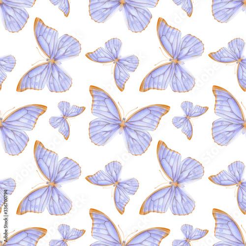 Watercolor seamless pattern with beautiful butterflies. Stock illustration of endless wallpaper.