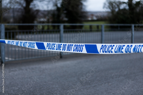 Police barrier tape at a crime scene