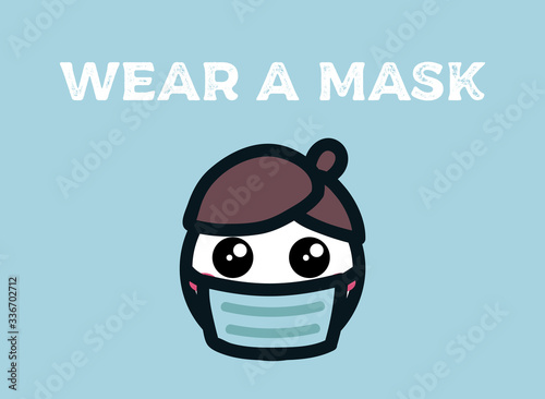 wear a mask prevention sign. man face with flu mask while infection coronavirus covid-19