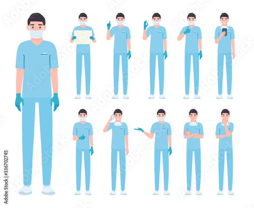 Wallpaper Mural Surgeon in different poses set. Male Doctor, professional medical character gestures, emotions Torontodigital.ca