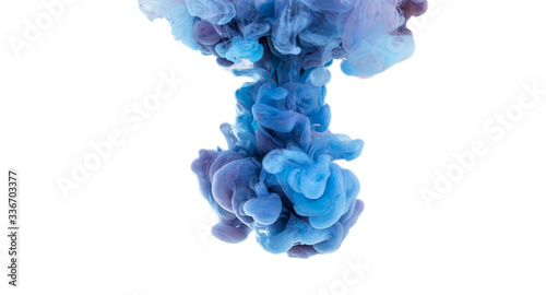 Blue color cloud silky ink in water solated on white background.