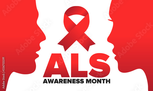 ALS Awareness Month. Amyotrophic lateral sclerosis. Annual campaign is held in May in United States. Control and protection. Prevention campaign. Medical health care concept. Vector illustration