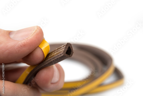 Selfadhesive seal on the door on a white background photo