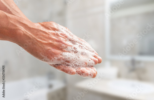 Hand washing with soap photo