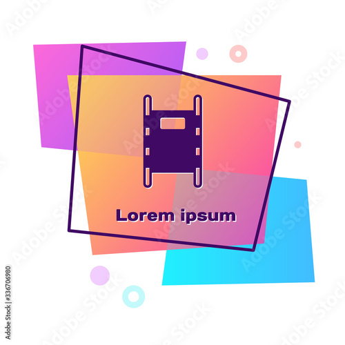 Purple Stretcher icon isolated on white background. Patient hospital medical stretcher. Color rectangle button. Vector Illustration