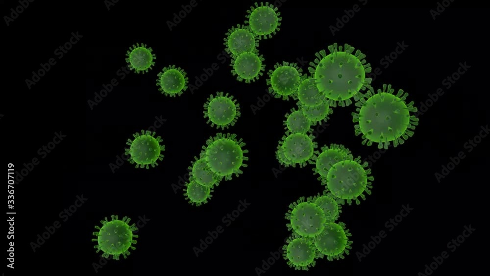 Viruses on black background - 3d rendered animation
