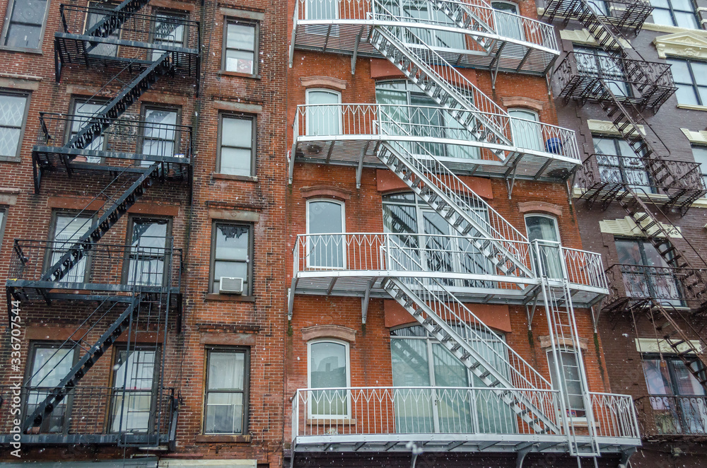 Typical New York City Apartments with Fire Escape Ladders