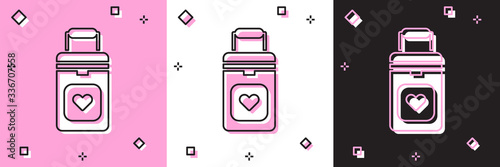 Set Cooler box for human organs transportation icon isolated on pink and white, black background. Organ transplantation concept. Organ container. Vector Illustration
