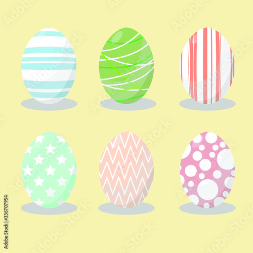 Easter eggs icons and colorful eggs set.with different texture Happy easter eggs for poster, invitation card.Vector illustration.